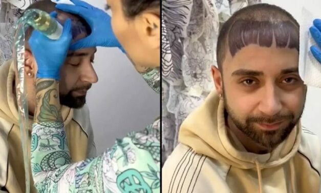 Man going bald ‘gets fringe tattooed on his head’ then sees himself for first time
