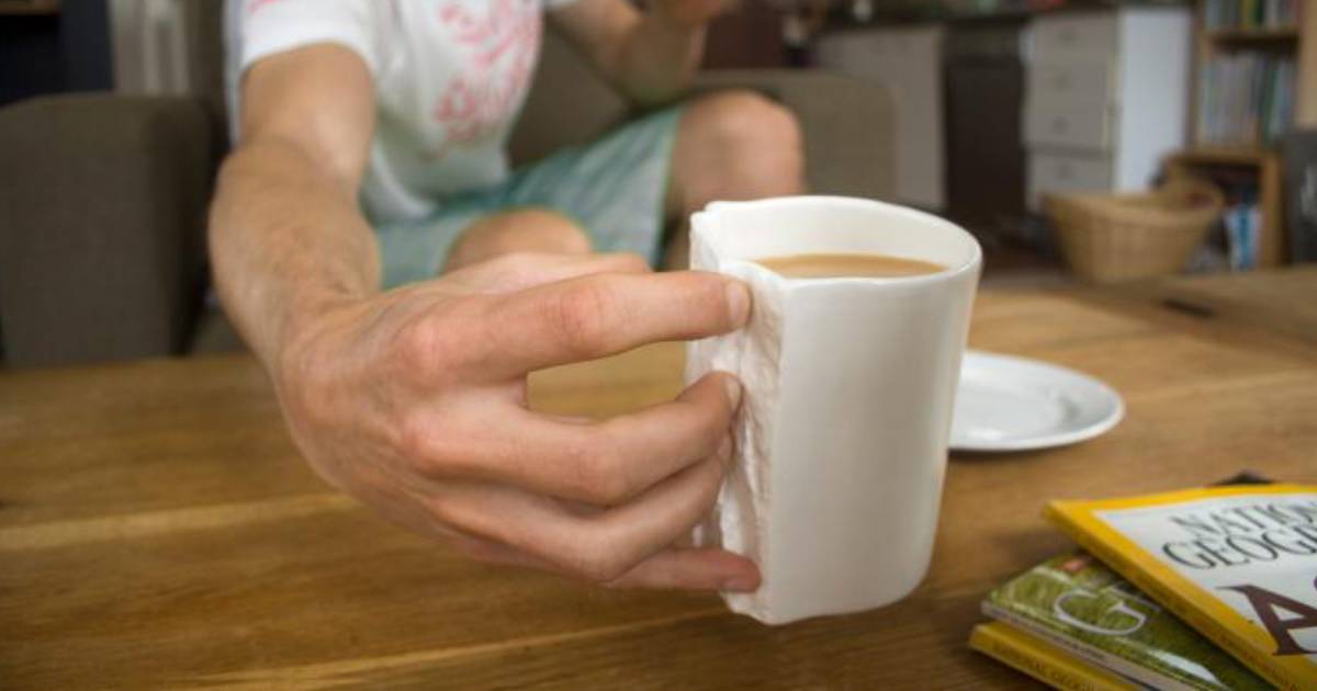 Rock climber creates coffee mug that feels like the edge of a rock and is almost impossible to hang onto