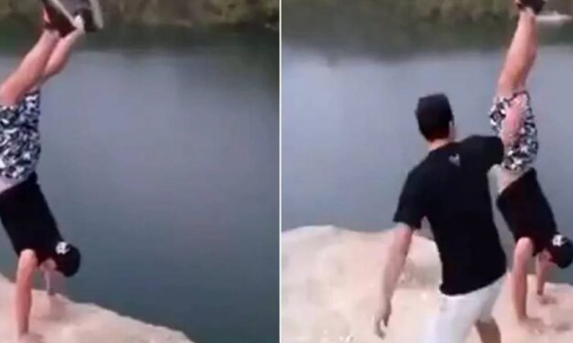 Man jumps over barrier at 800ft canyon for prank then slips