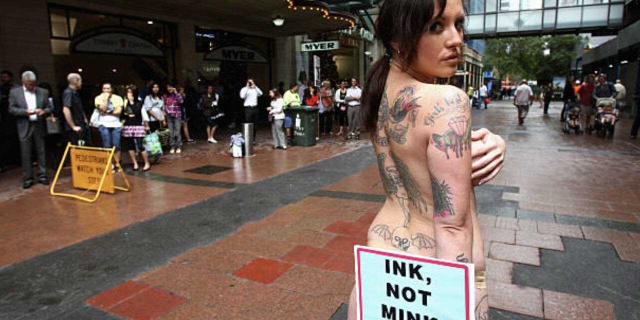 Tattooed Model Dani Lugosi Strips for PETA