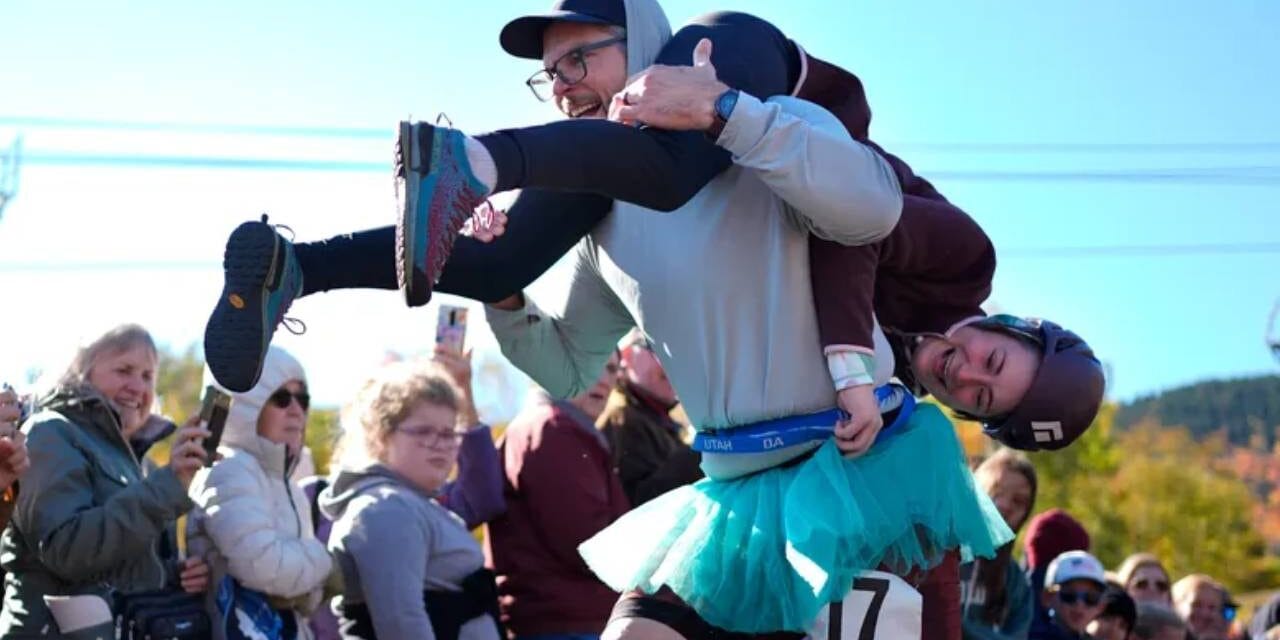 Mud, beer and cash: Annual wife-carrying championship attracts competitive couples to Maine