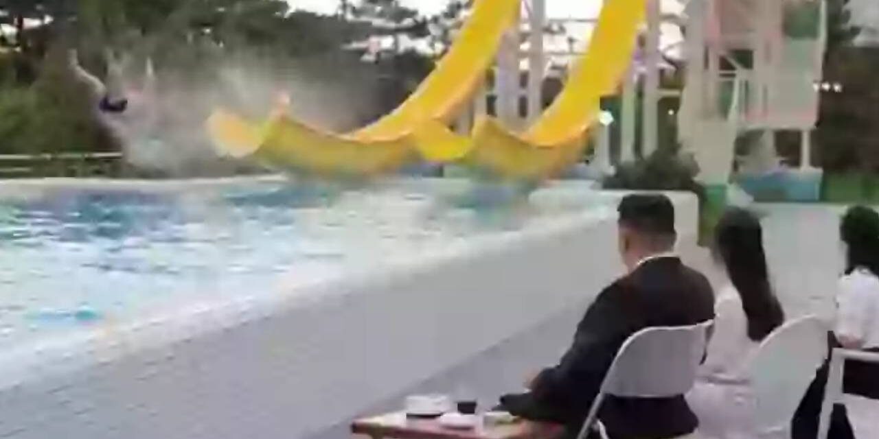People are concerned for tourist who nearly soaked Kim Jong-Un going down waterslide