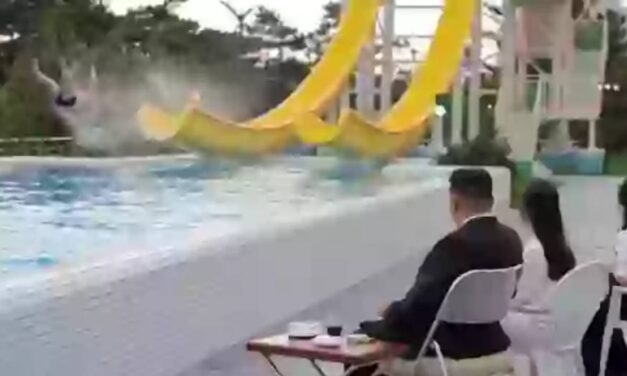 People are concerned for tourist who nearly soaked Kim Jong-Un going down waterslide