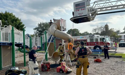 Firefighters cut open playground slide to rescue 40-year-old man stuck inside