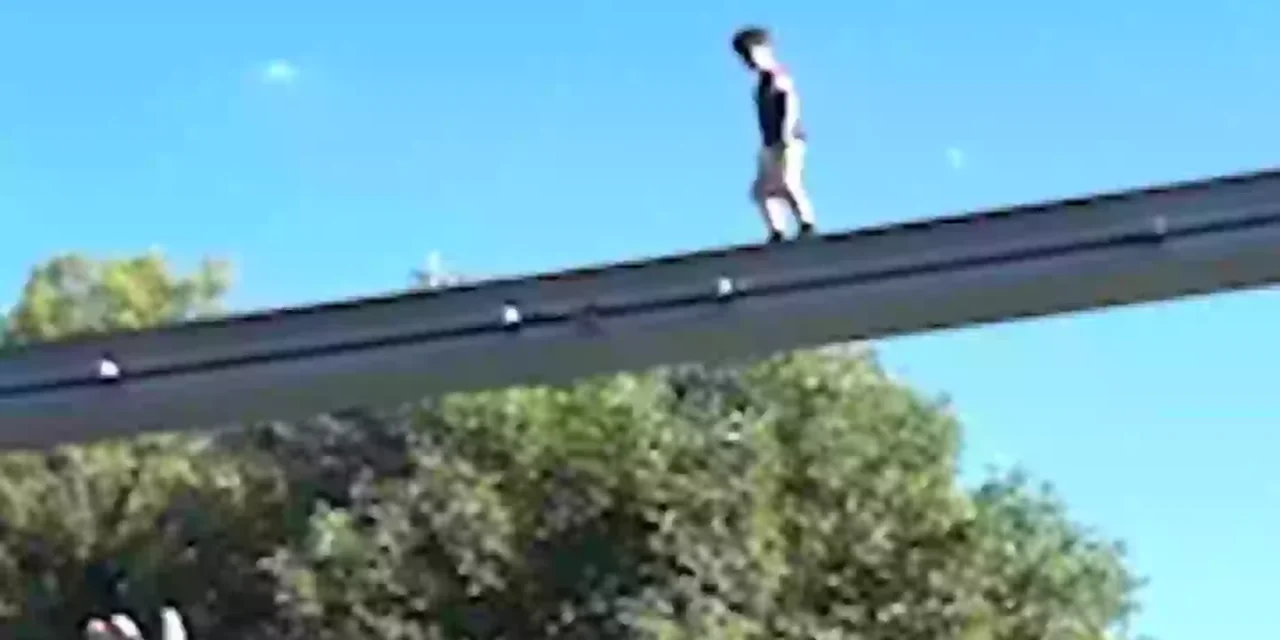 Heart-stopping moment missing child found walking 100ft in the air on monorail track