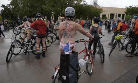 Naked bike riders demonstrate against federal troops in ‘quintessentially Portland’ protest