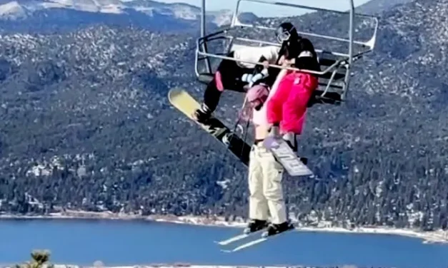Skier’s prank backfires, leaving her dangling 65 feet in the air as twin desperately holds on