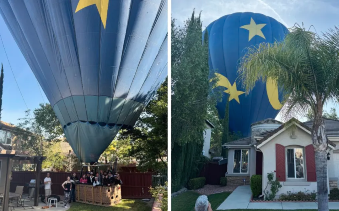 Mind if we drop in? Hot air balloon with 13 aboard makes emergency landing in California backyard