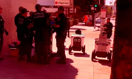 Two Delivery Bots Blunder Into the Middle of a Police Incident, Have Awkward Standoff